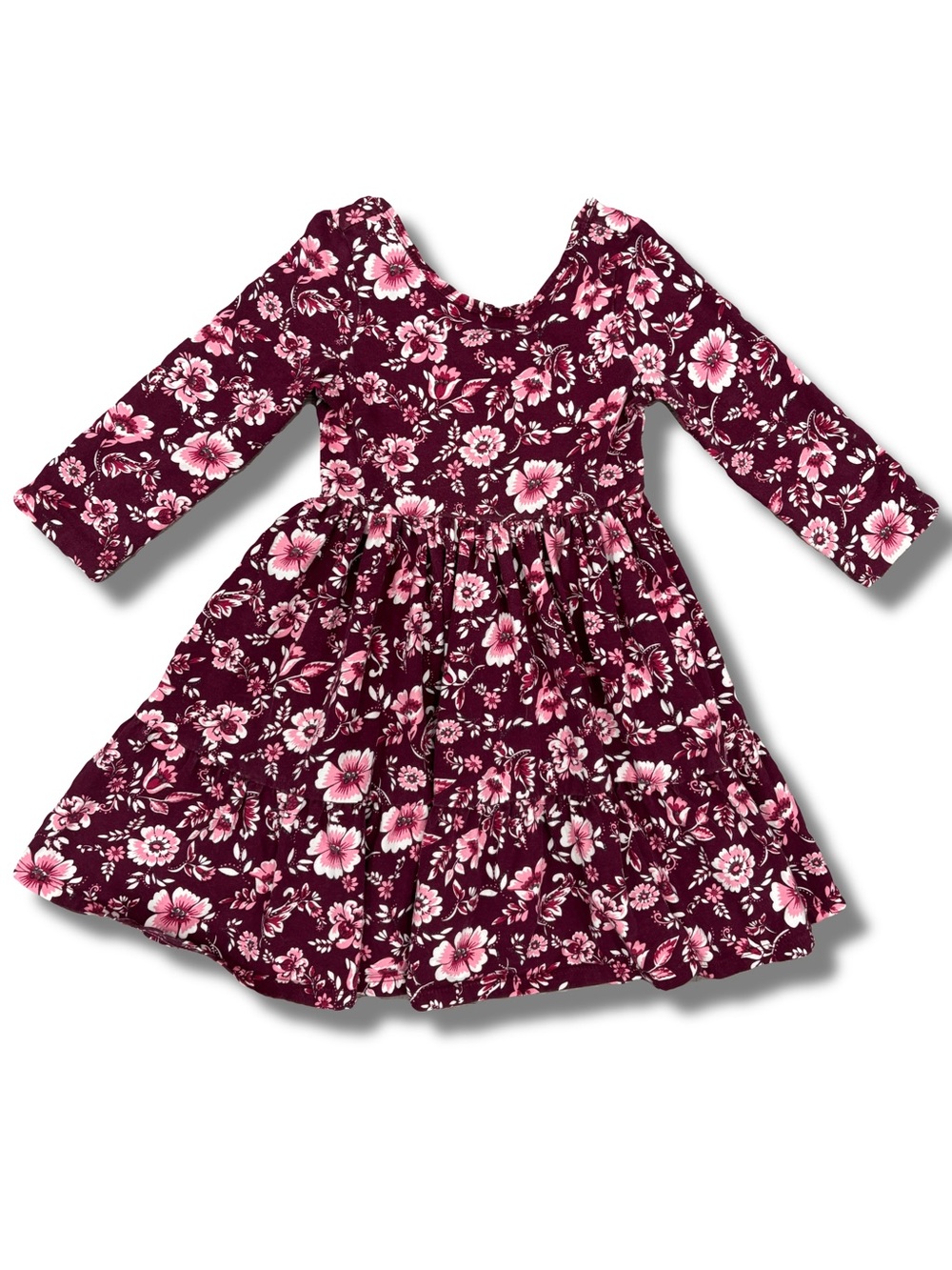 Janie & Jack Girls Size 6 Maroon Floral Twirl Dress Scoop Neck